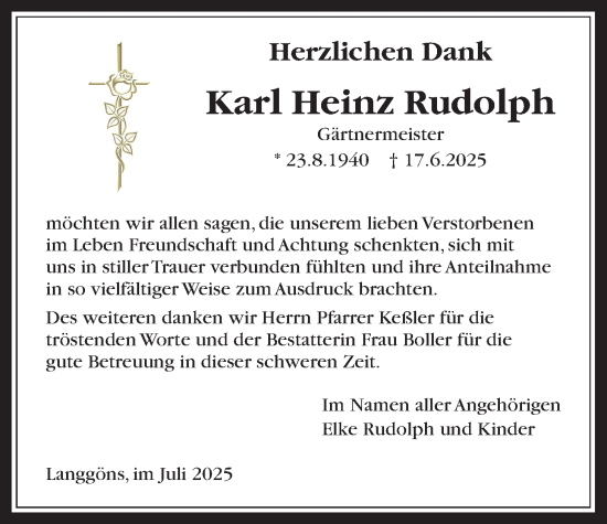 Traueranzeige von Karl Heinz Rudolph von Giessener Allgemeine, Alsfelder Allgemeine