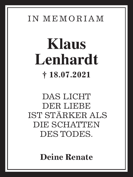 Traueranzeige von Klaus Lenhardt von Bad Vilbel/Karben