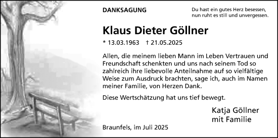 Traueranzeige von Klaus Dieter Göllner von Usinger Anzeigenblatt