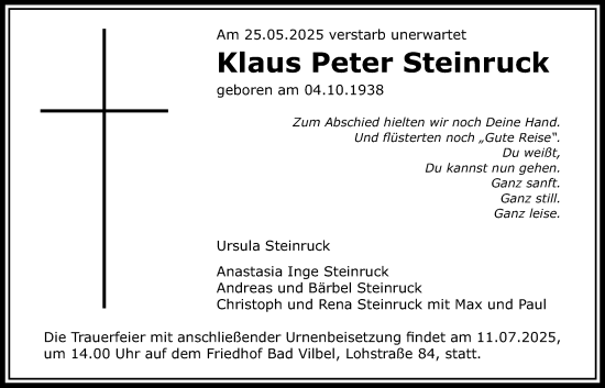 Traueranzeige von Klaus Peter Steinruck von Bad Vilbel/Karben