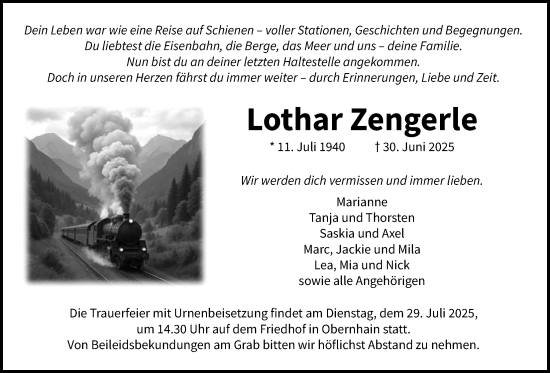 Traueranzeige von Lothar Zengerle von Usinger Anzeiger, Usinger Anzeigenblatt