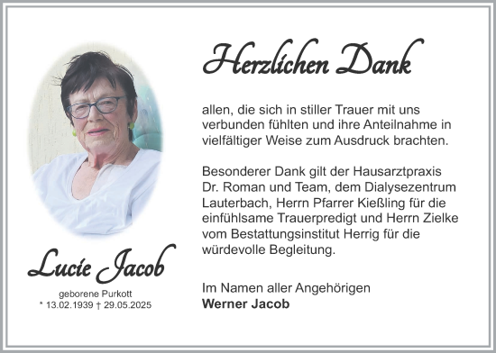 Traueranzeige von Lucie Jacob von Lauterbacher Anzeiger, 