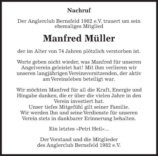 Traueranzeige von Manfred Müller von Mücker Stimme