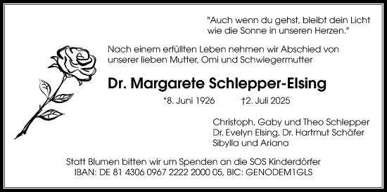 Traueranzeige von Margarete Schlepper-Elsing von Wetterauer Zeitung