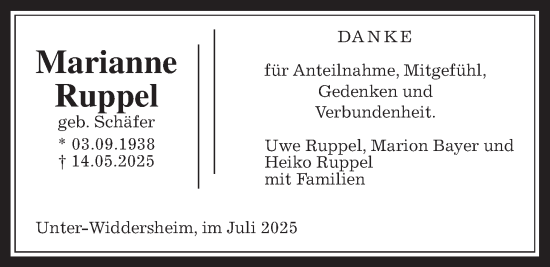 Traueranzeige von Marianne Ruppel von Kreis-Anzeiger