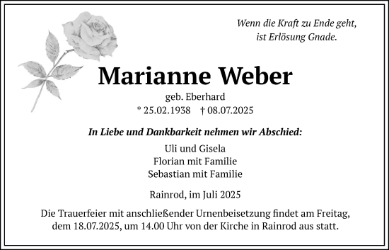 Traueranzeige von Marianne Weber von Kreis-Anzeiger
