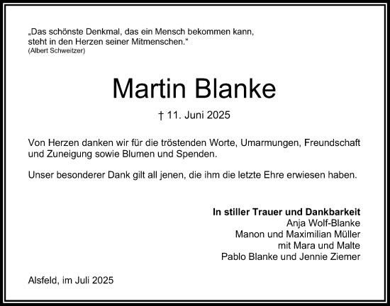 Traueranzeige von Martin Blanke 