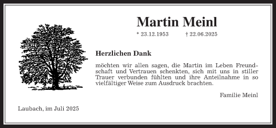 Traueranzeige von Martin Meinl von Laubacher Anzeiger