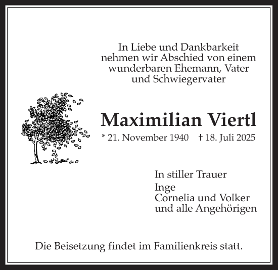 Traueranzeige von Maximilian Viertl von Bad Vilbel/Karben