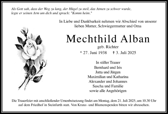 Traueranzeige von Mechthild Alban von Butzbacher Zeitung, Wetterauer Zeitung