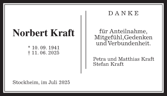 Traueranzeige von Norbert Kraft von Kreis-Anzeiger