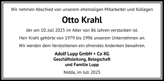 Traueranzeige von Otto Krahl von Kreis-Anzeiger