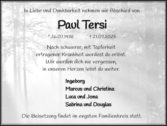 Traueranzeige von Paul Tersi von Kreis-Anzeiger