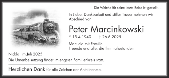 Traueranzeige von Peter Marcinkowski von Kreis-Anzeiger
