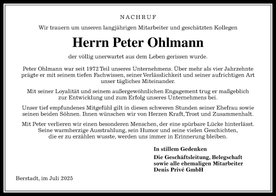 Traueranzeige von Peter Ohlmann von Wetterauer Zeitung