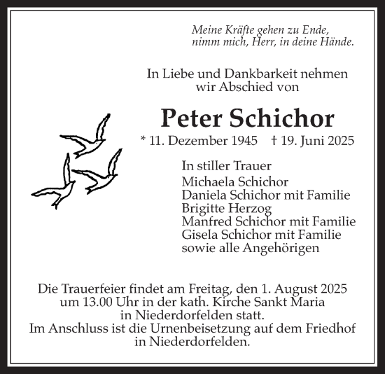 Traueranzeige von Peter Schichor von Bad Vilbel/Karben