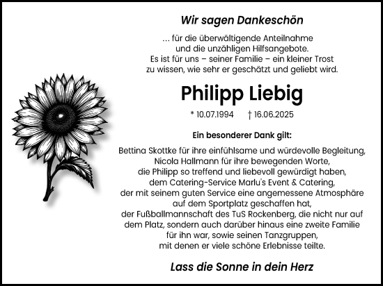 Traueranzeige von Philipp Liebig von Wetterauer Zeitung, Butzbacher Zeitung