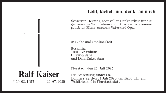 Traueranzeige von Ralf Kaiser von Wetterauer Zeitung