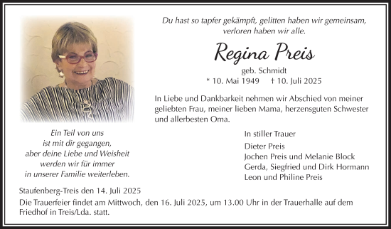 Traueranzeige von Regina Preis von Giessener Anzeiger, Giessener Allgemeine, Alsfelder Allgemeine