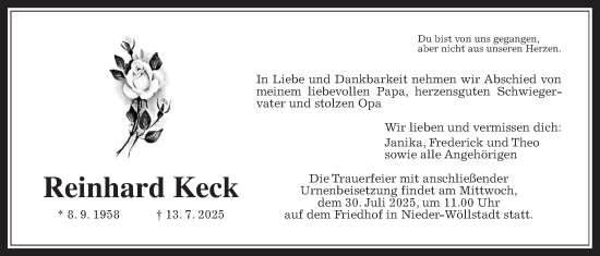 Traueranzeige von Reinhard Keck von Wetterauer Zeitung