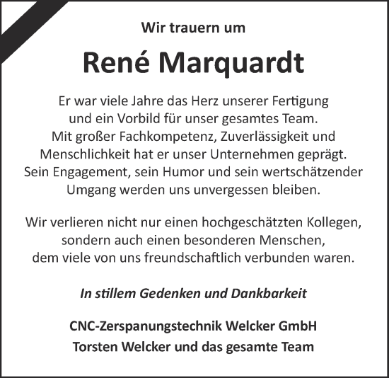 Traueranzeige von Rene Marquardt von Wetterauer Zeitung, Giessener Allgemeine, Alsfelder Allgemeine