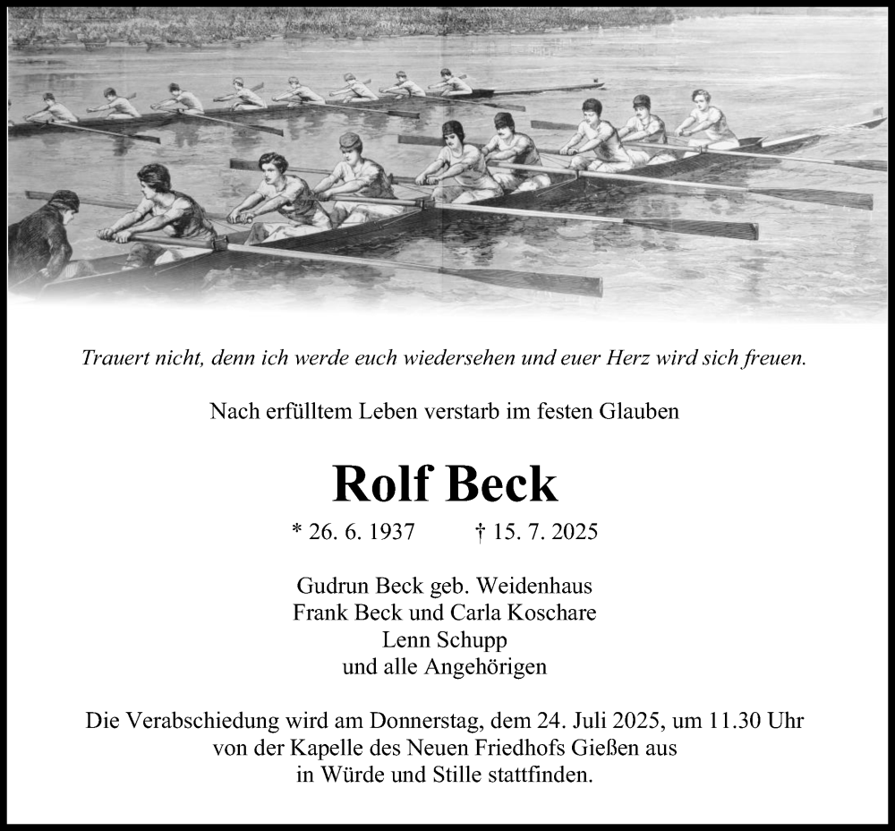  Traueranzeige für Rolf Beck vom 19.07.2025 aus Giessener Anzeiger, Giessener Allgemeine, Alsfelder Allgemeine