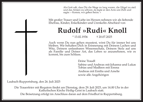 Traueranzeige von Rudolf Knoll von Giessener Allgemeine, Alsfelder Allgemeine, Giessener Anzeiger