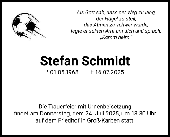 Traueranzeige von Stefan Schmidt von Bad Vilbel/Karben