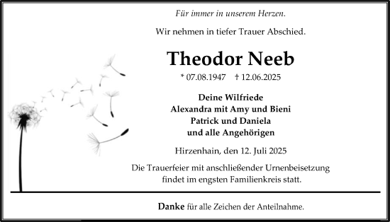 Traueranzeige von Theodor Neeb von Kreis-Anzeiger