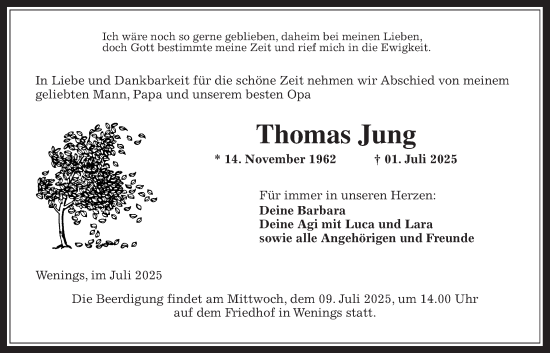 Traueranzeige von Thomas Jung von Kreis-Anzeiger