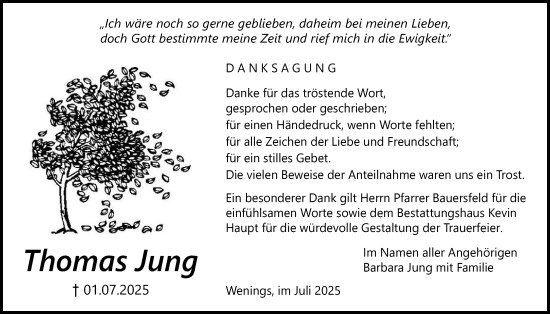 Traueranzeige von Thomas Jung von Kreis-Anzeiger