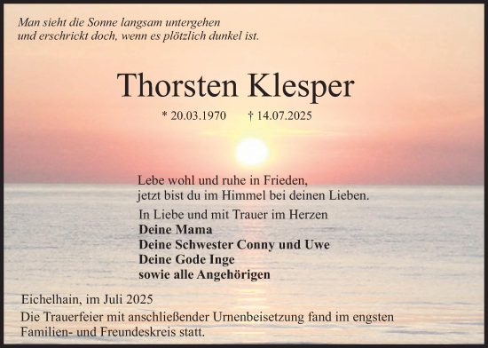 Traueranzeige von Thorsten Klesper von Lauterbacher Anzeiger