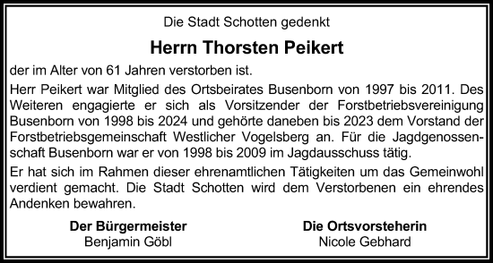 Traueranzeige von Thorsten Peikert von Kreis-Anzeiger