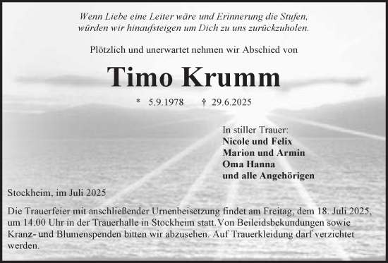 Traueranzeige von Timo Krumm von Kreis-Anzeiger