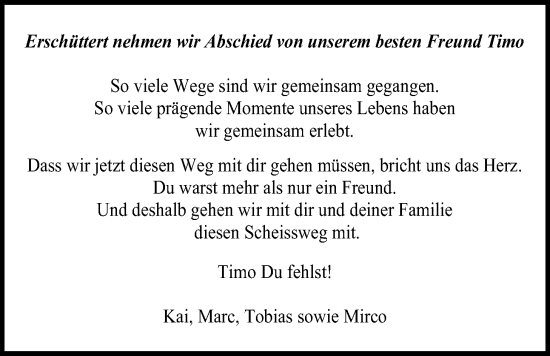 Traueranzeige von Timo Krumm von Kreis-Anzeiger