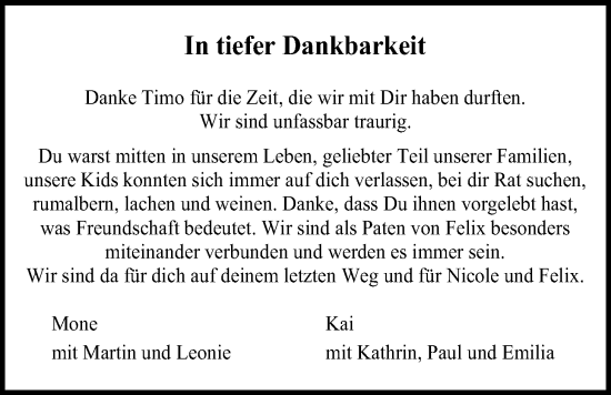 Traueranzeige von Timo Krumm von Kreis-Anzeiger