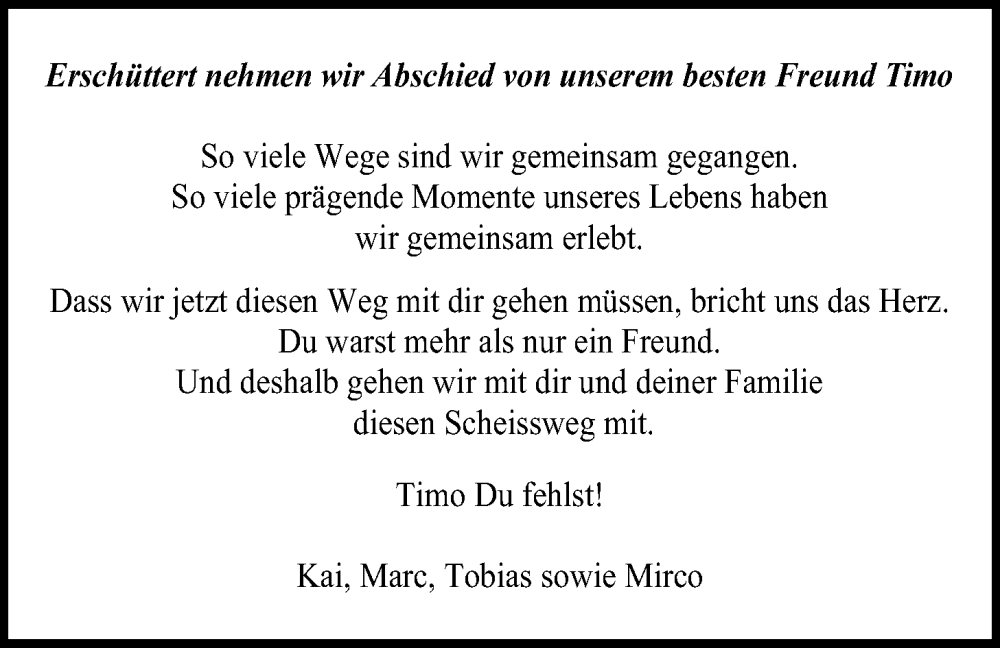  Traueranzeige für Timo Krumm vom 12.07.2025 aus Kreis-Anzeiger