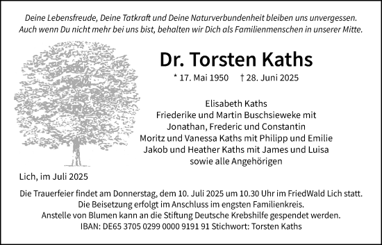 Traueranzeige von Torsten Kaths von Licher Wochenblatt