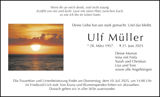 Traueranzeige von Ulf Müller von Butzbacher Zeitung