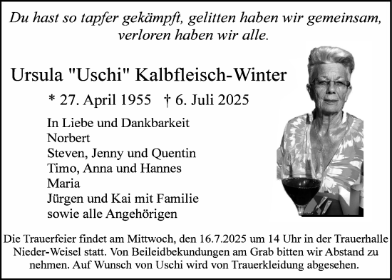 Traueranzeige von Ursula Kalbfleisch-Winter von Butzbacher Zeitung