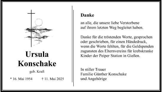 Traueranzeige von Ursula Konschake von Wetterauer Zeitung