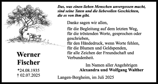 Traueranzeige von Werner Fischer von Kreis-Anzeiger