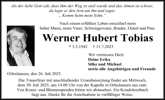 Traueranzeige von Werner Hubert Tobias von Kreis-Anzeiger