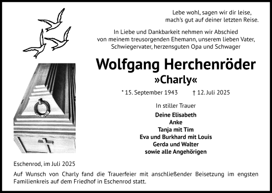 Traueranzeige von Wolfgang Herchenröder von Kreis-Anzeiger