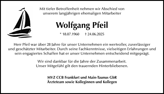 Traueranzeige von Wolfgang Pfeil von Wetterauer Zeitung
