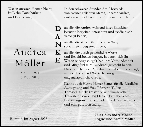 Traueranzeige von Andrea Möller von Oberhessische Zeitung