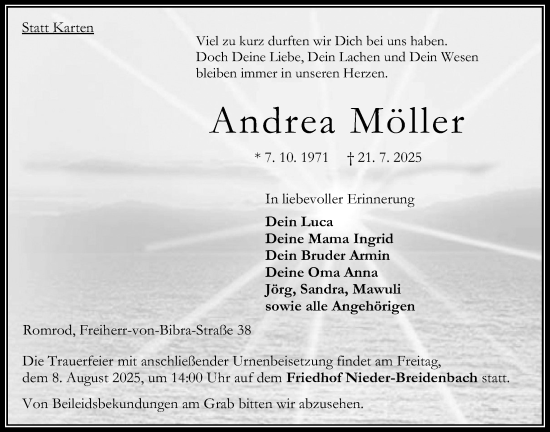 Traueranzeige von Andrea Möller 