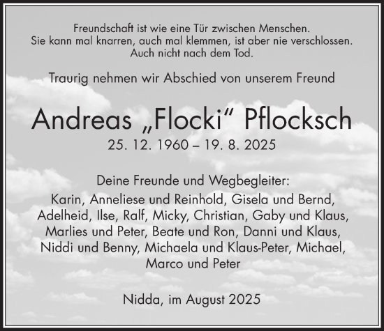 Traueranzeige von Andreas Pflocksch von Kreis-Anzeiger