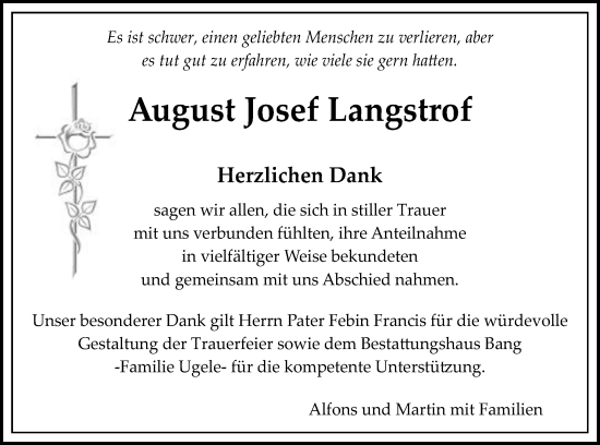 Traueranzeige von August Josef Langstrof von Wetterauer Zeitung, Butzbacher Zeitung