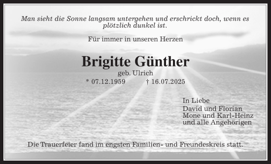 Traueranzeige von Brigitte Günther von Wetterauer Zeitung